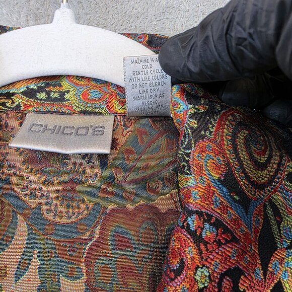 Chicos Jacket Womens Size 1 Multicolor Paisley Brocade Silk Blend Button Up Boho - Picture 4 of 12